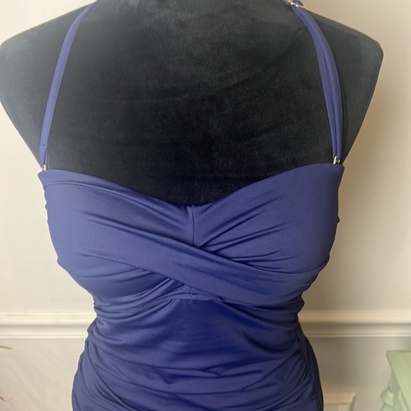 Anne Cole Navy Twist Top Tankini with high waisted bottoms, size medium - Picture 5 of 16